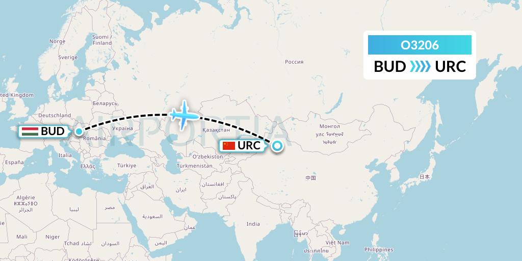 O3206 SF Airlines Flight Map: Budapest to Urumqi