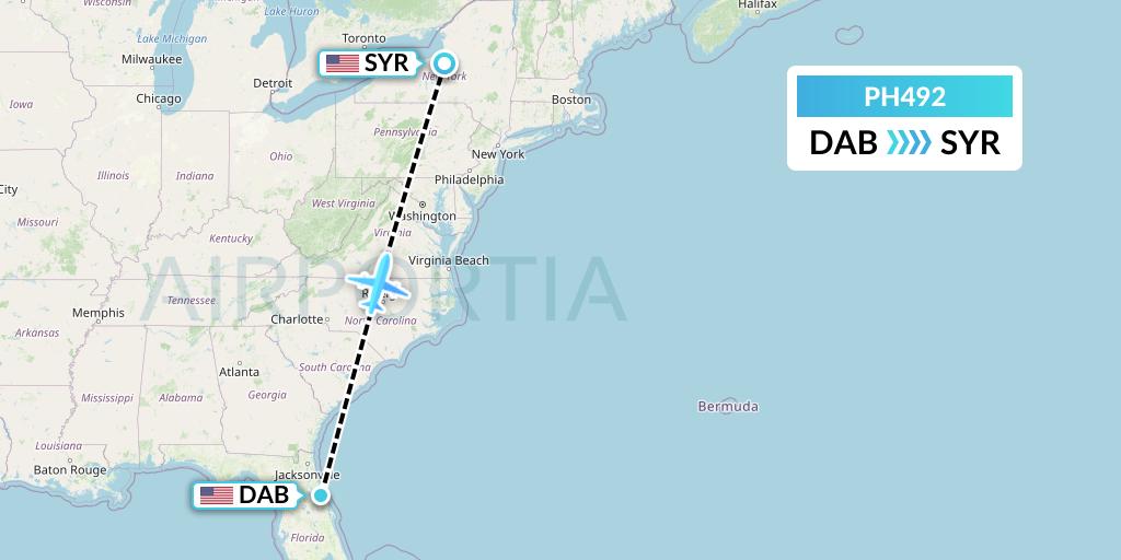 PH492 Transavia Denmark Flight Map: Daytona Beach to Syracuse
