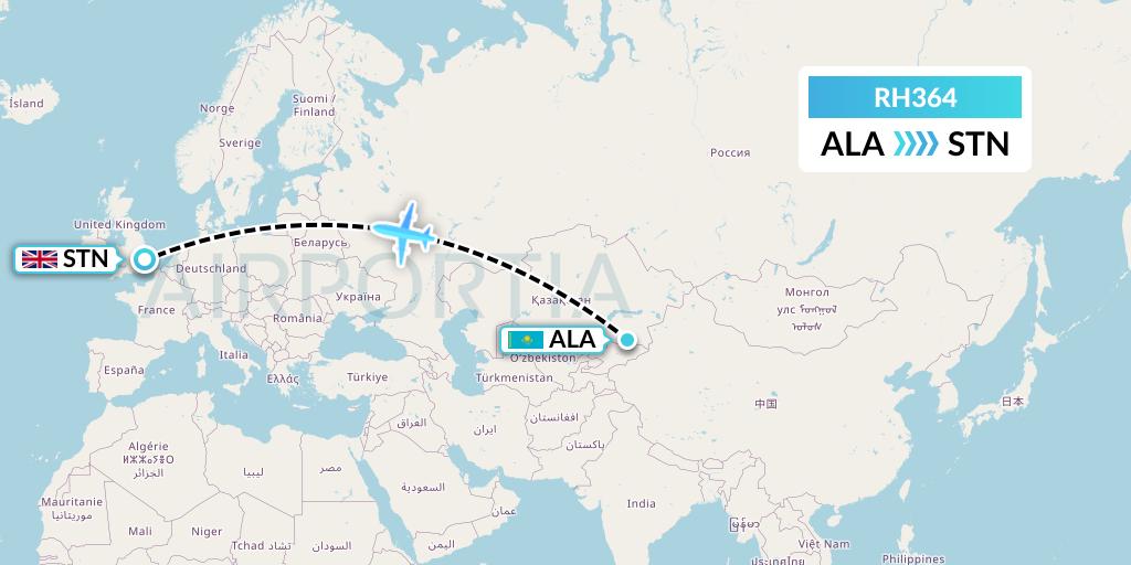 RH364 Republic Express Airlines Flight Map: Almaty to London