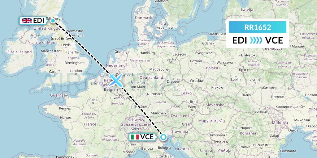 RR1652 Royal Air Force Flight Map: Edinburgh to Venice