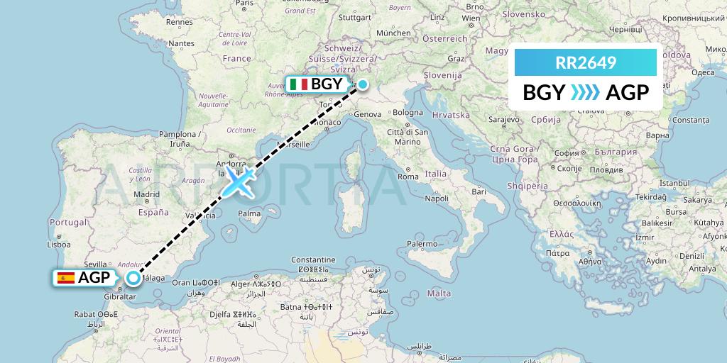RR2649 Royal Air Force Flight Map: Milan to Malaga