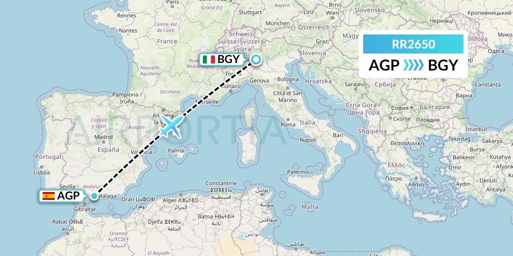 RR2650 Royal Air Force Flight Map: Malaga to Milan