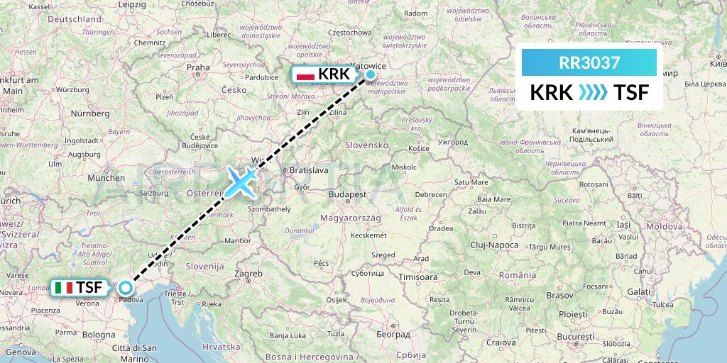 RR3037 Royal Air Force Flight Map: Krakow to Treviso