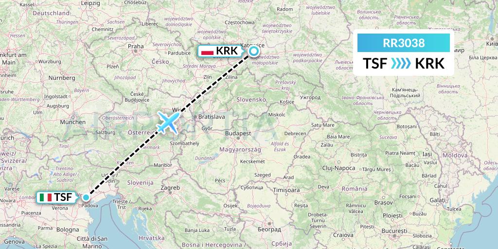 RR3038 Royal Air Force Flight Map: Treviso to Krakow