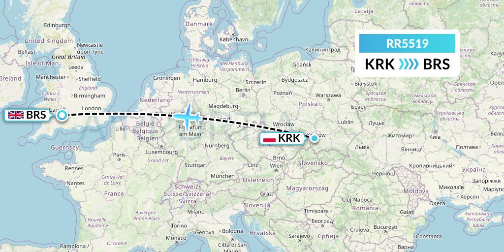 RR5519 Royal Air Force Flight Map: Krakow to Bristol