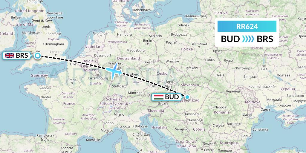 RR624 Royal Air Force Flight Map: Budapest to Bristol