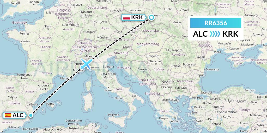 RR6356 Royal Air Force Flight Map: Alicante to Krakow