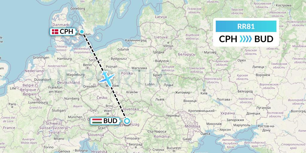 RR81 Royal Air Force Flight Map: Copenhagen to Budapest