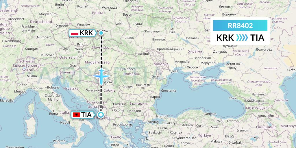 RR8402 Royal Air Force Flight Map: Krakow to Tirana
