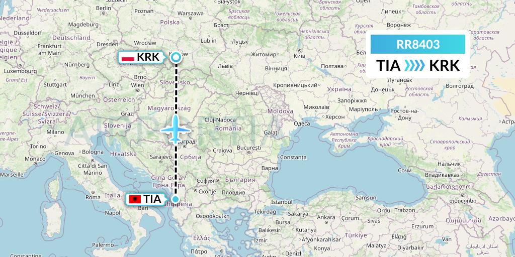 RR8403 Royal Air Force Flight Map: Tirana to Krakow
