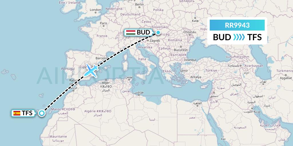 RR9943 Royal Air Force Flight Map: Budapest to Tenerife