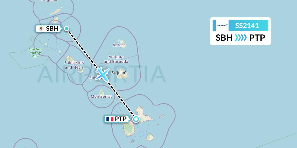SS2141 Corsair Flight Map: St. Jean to Pointe-a-Pitre