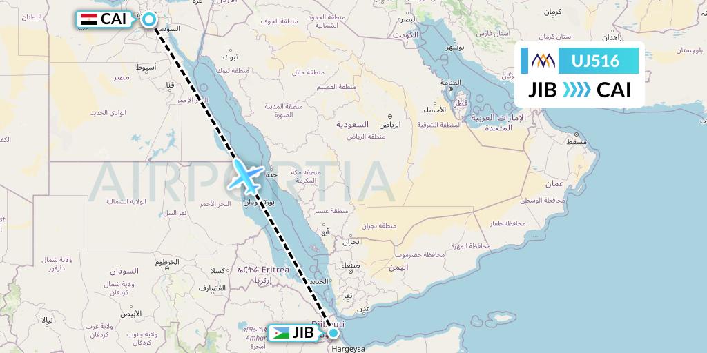 UJ516 AlMasria Universal Airlines Flight Map: Djibouti to Cairo