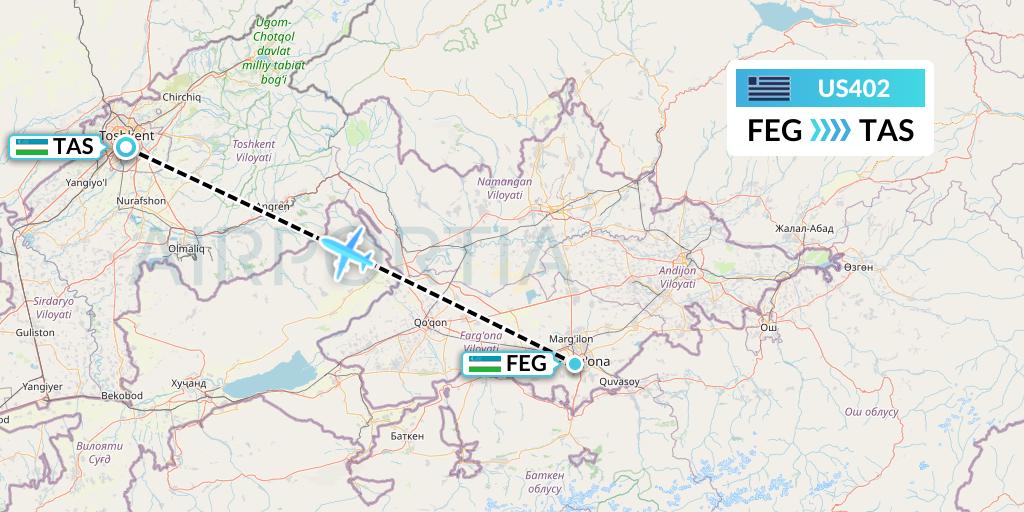 US402 US Airways Flight Map: Fergana to Tashkent