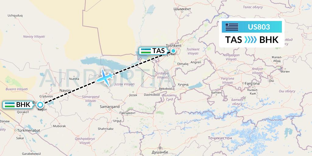 US803 US Airways Flight Map: Tashkent to Bukhara