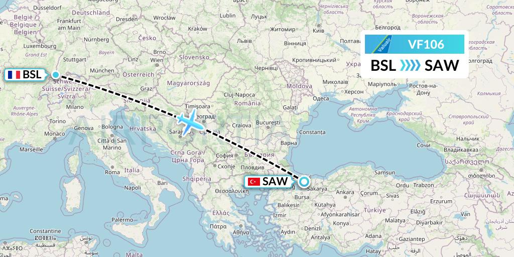 VF106 ValuAir Flight Map: Basel to Istanbul