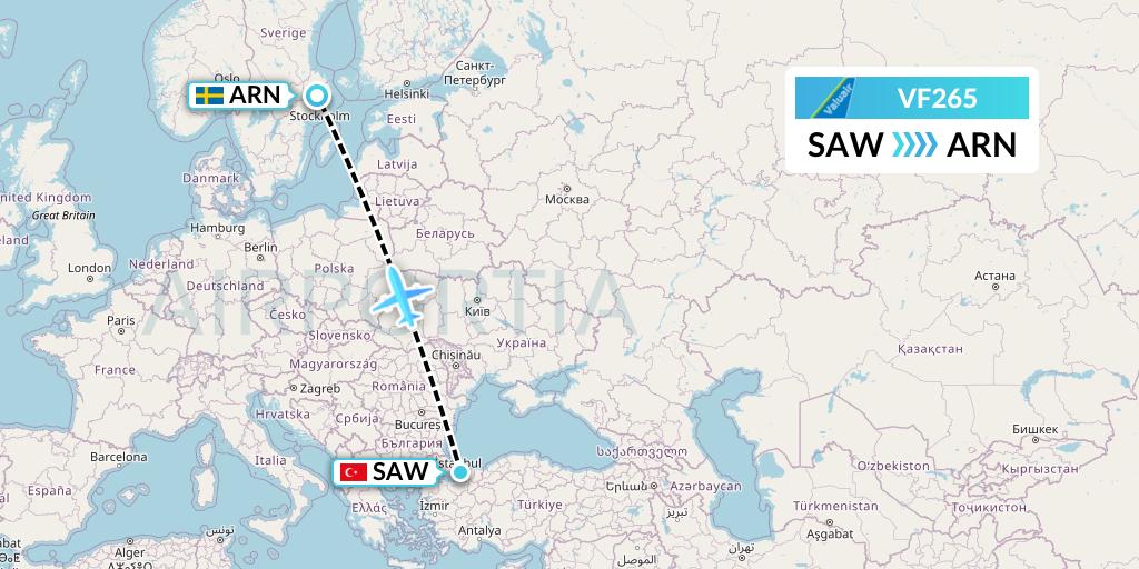 VF265 ValuAir Flight Map: Istanbul to Stockholm