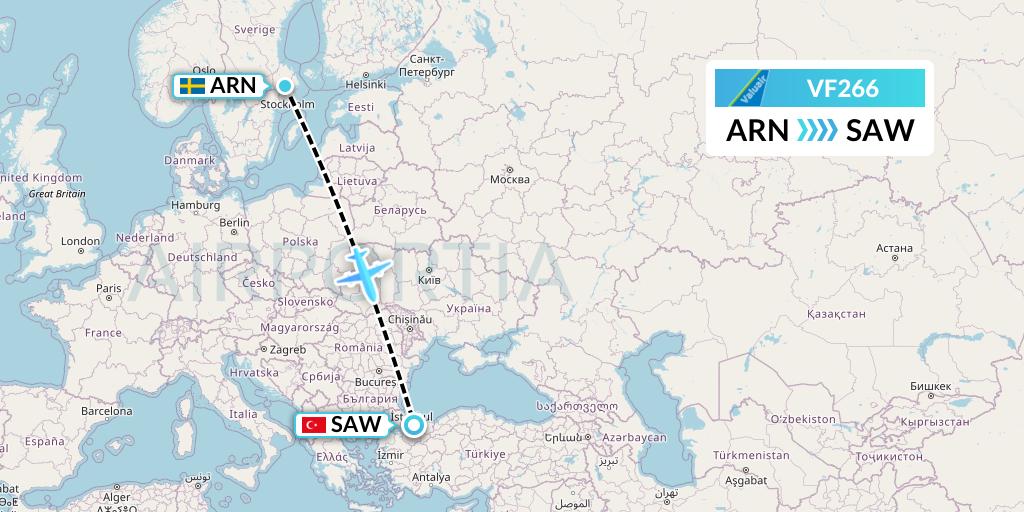VF266 ValuAir Flight Map: Stockholm to Istanbul