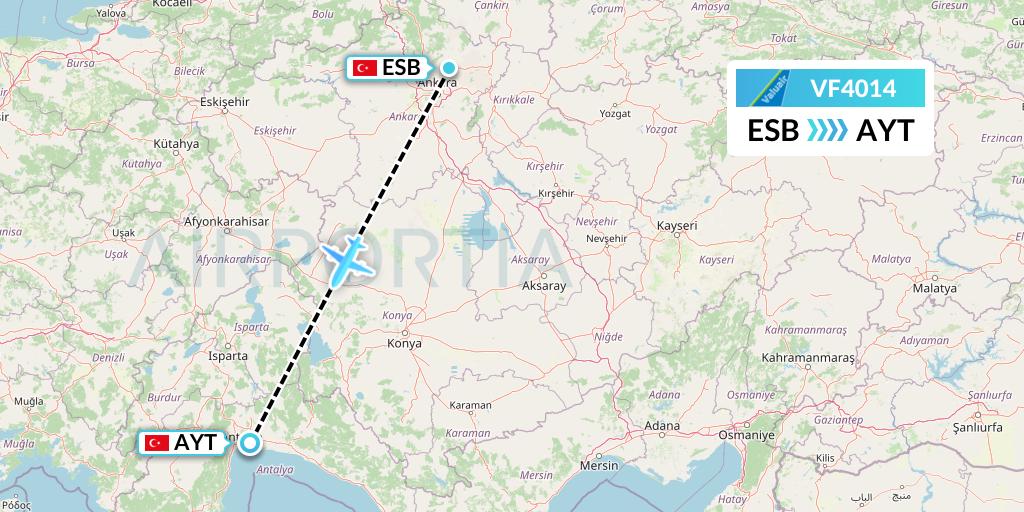 VF4014 ValuAir Flight Map: Ankara to Antalya