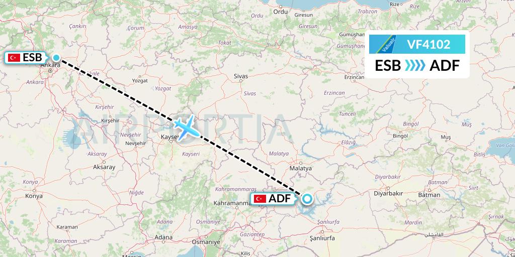 VF4102 ValuAir Flight Map: Ankara to Adiyaman