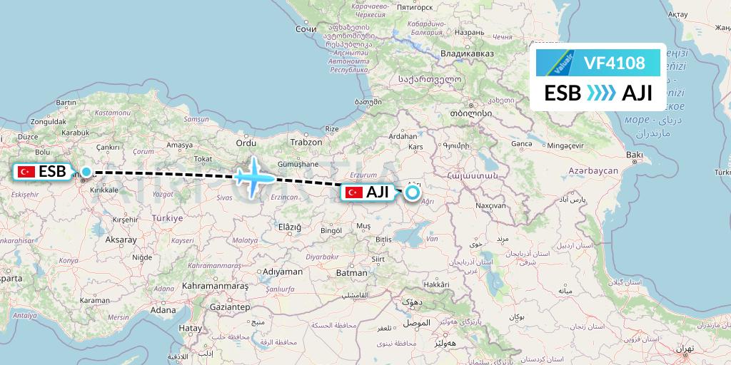 VF4108 ValuAir Flight Map: Ankara to Agri