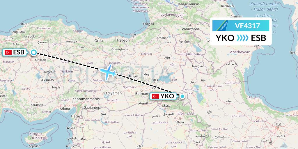 VF4317 ValuAir Flight Map: Sirnak to Ankara
