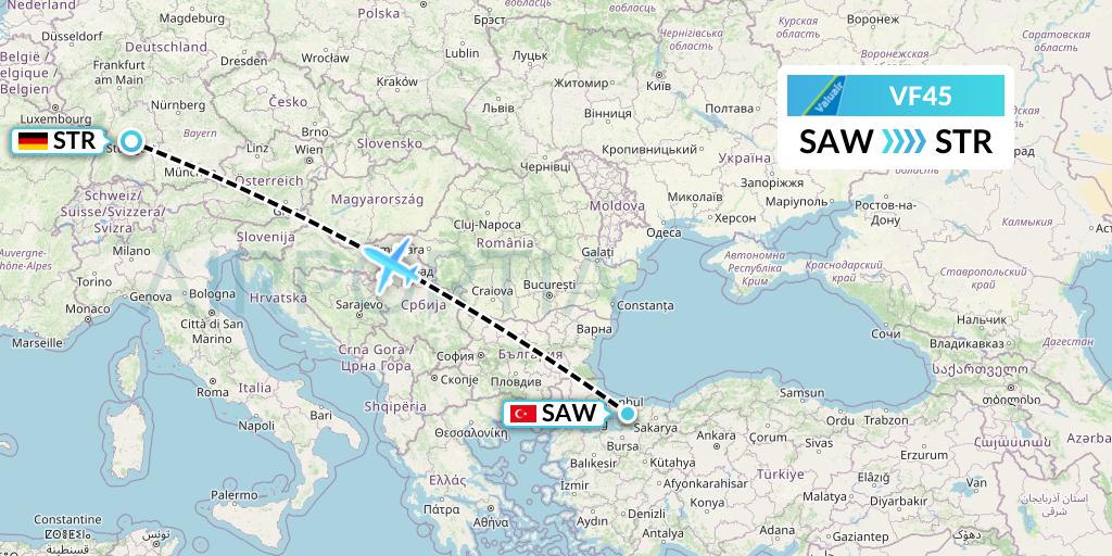 VF45 ValuAir Flight Map: Istanbul to Stuttgart
