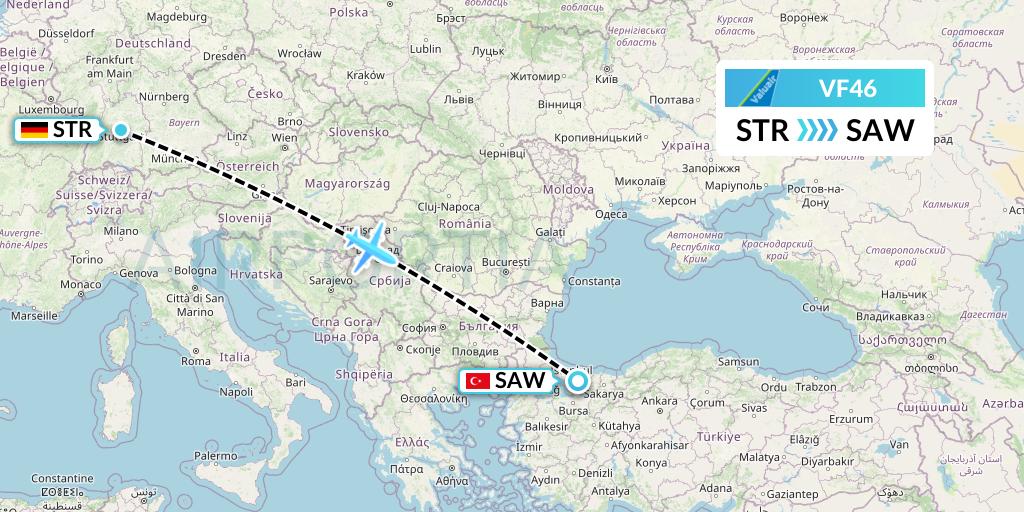 VF46 ValuAir Flight Map: Stuttgart to Istanbul
