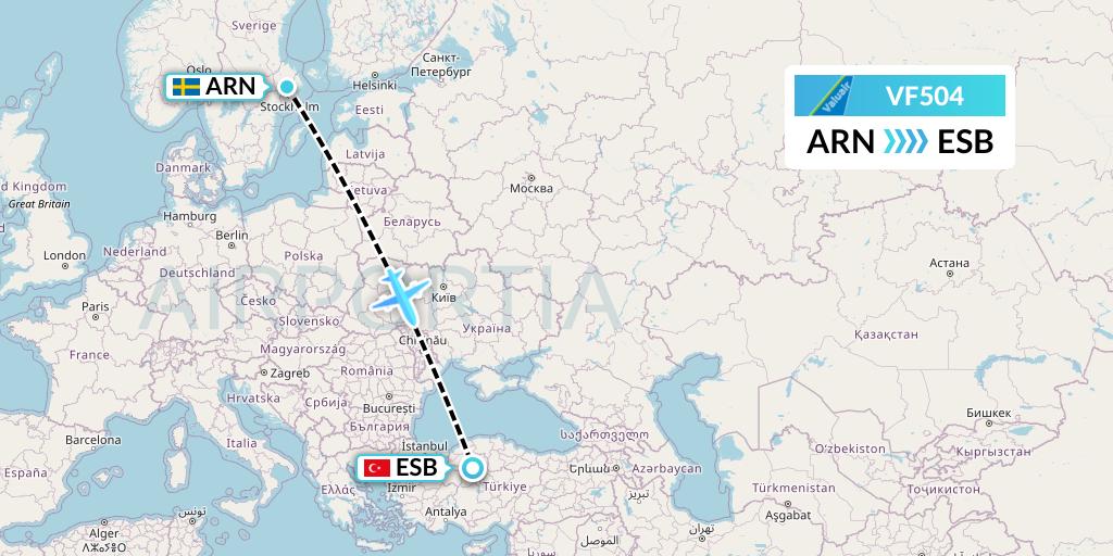 VF504 ValuAir Flight Map: Stockholm to Ankara