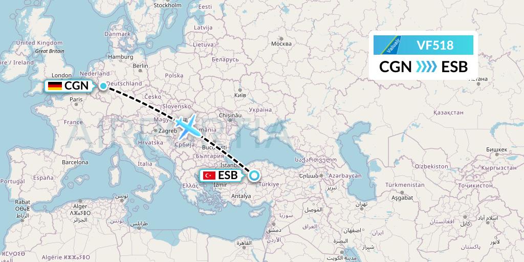 VF518 ValuAir Flight Map: Cologne to Ankara