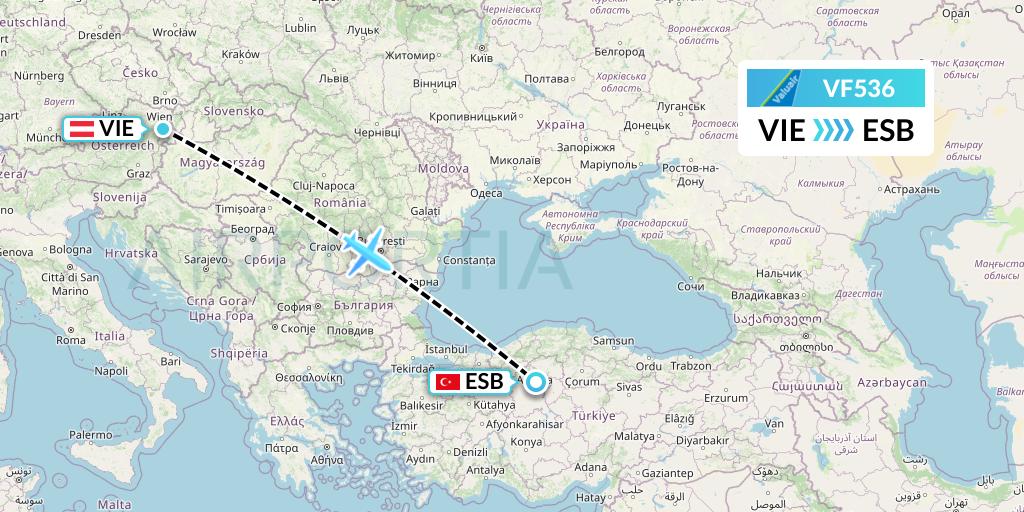 VF536 ValuAir Flight Map: Vienna to Ankara