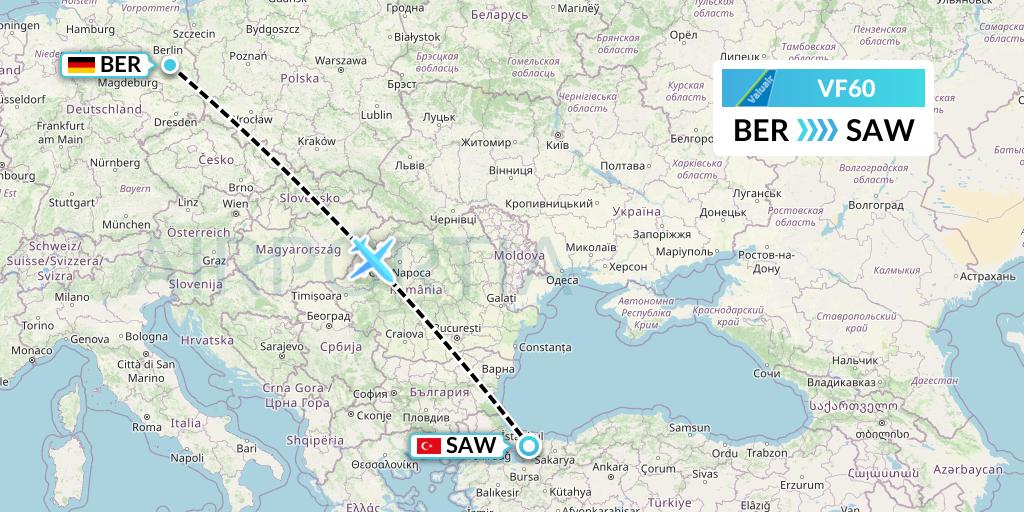 VF60 ValuAir Flight Map: Berlin to Istanbul