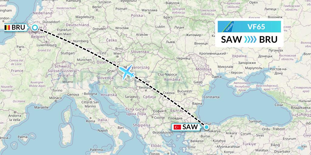 VF65 ValuAir Flight Map: Istanbul to Brussels