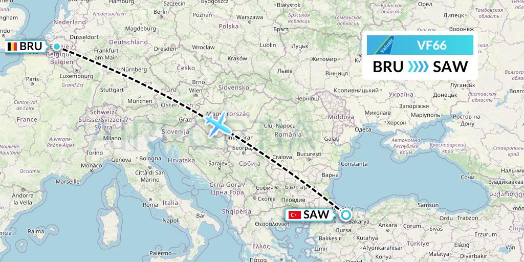 VF66 ValuAir Flight Map: Brussels to Istanbul