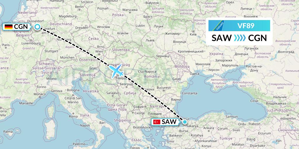 VF89 ValuAir Flight Map: Istanbul to Cologne