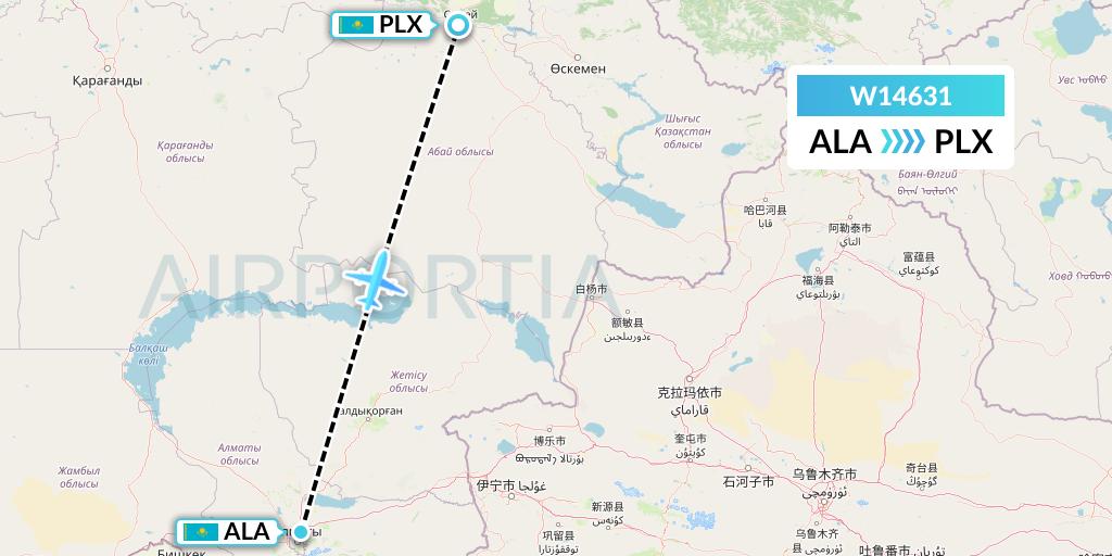 W14631 World Ticket Ltd Flight Map: Almaty to Semipalatinsk