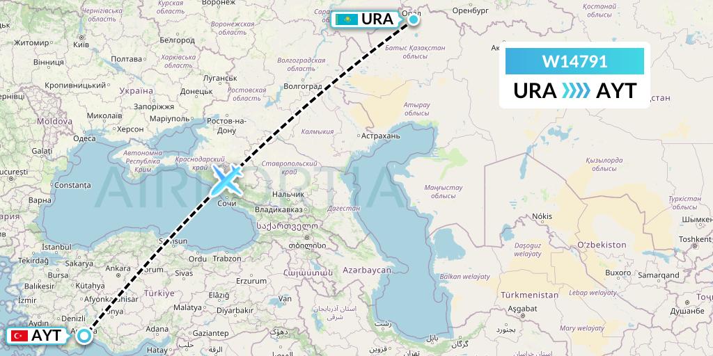 W14791 World Ticket Ltd Flight Map: Oral to Antalya
