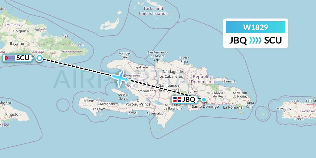 W1829 World Ticket Ltd Flight Map: Santo Domingo to Santiago de Cuba