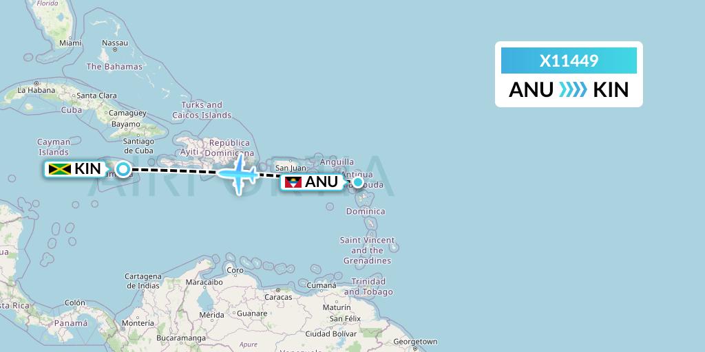 X11449 Nik Airways Flight Map: Antigua to Kingston
