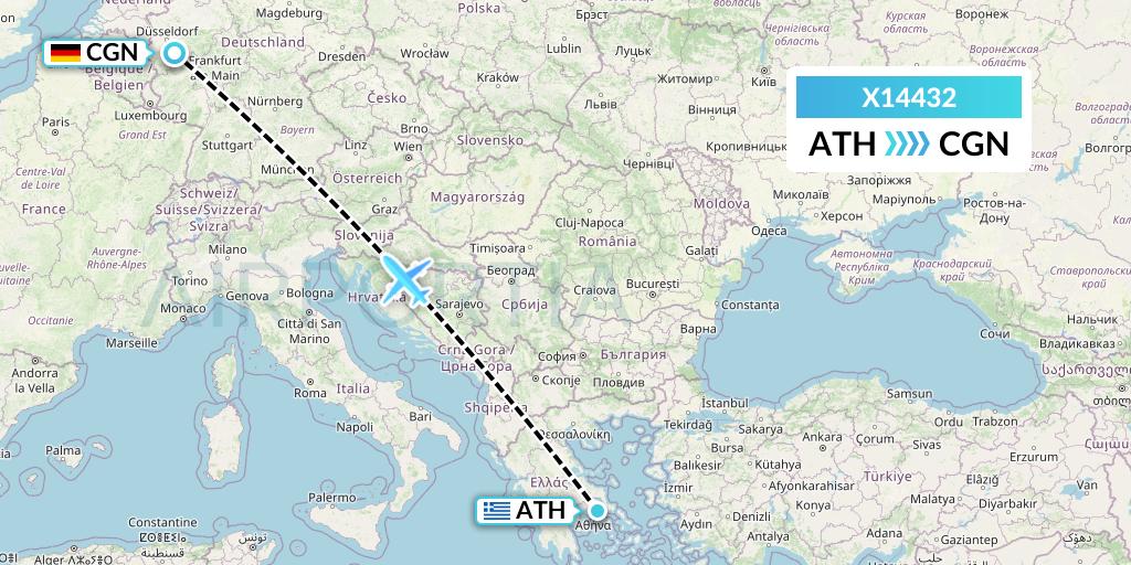 X14432 Nik Airways Flight Map: Athens to Cologne