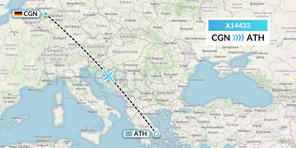 X14433 Nik Airways Flight Map: Cologne to Athens