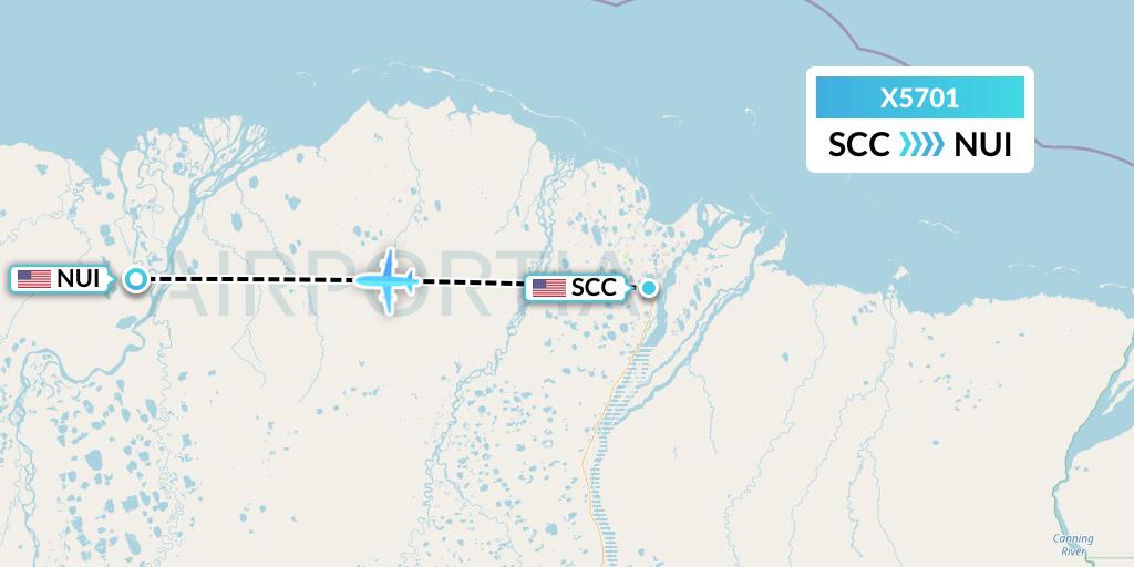 X5701 Ten Airways Flight Map: Deadhorse to Nuiqsut