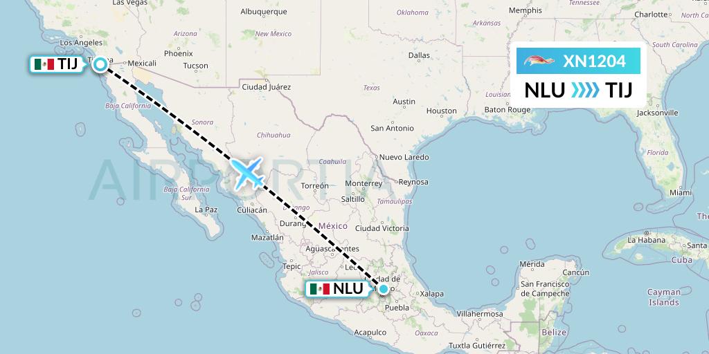 XN1204 Express Air Flight Map: Reyes Acozac to Tijuana