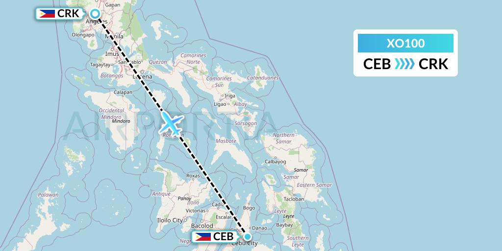 XO100 South East Asian Airlines (SEAIR) International, Inc. Flight Map: Cebu to Angeles City