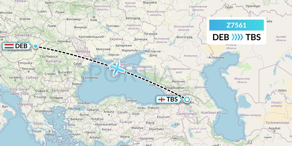 Z7561 Fly Africa Zimbabwe Flight Map: Debrecen to Tbilisi