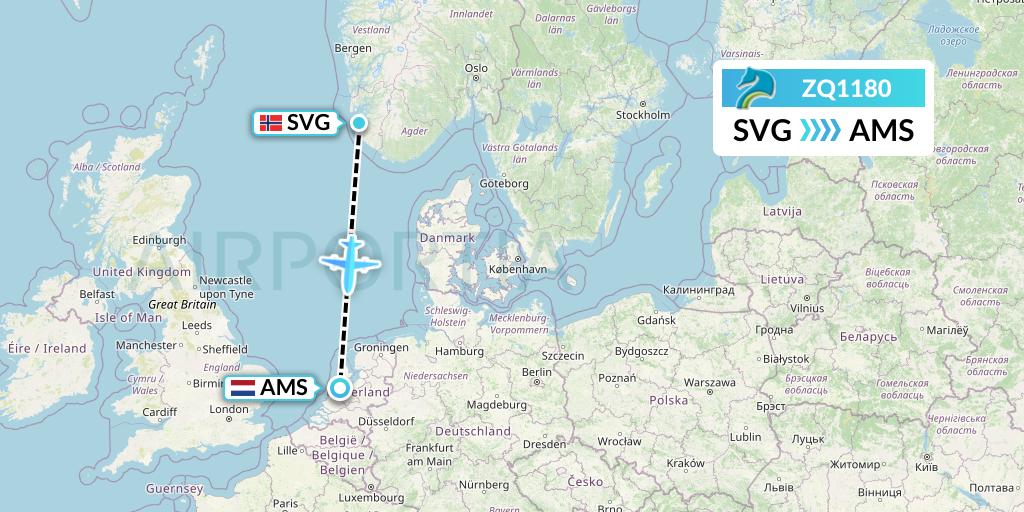 ZQ1180 Azman Air Flight Map: Stavanger to Amsterdam