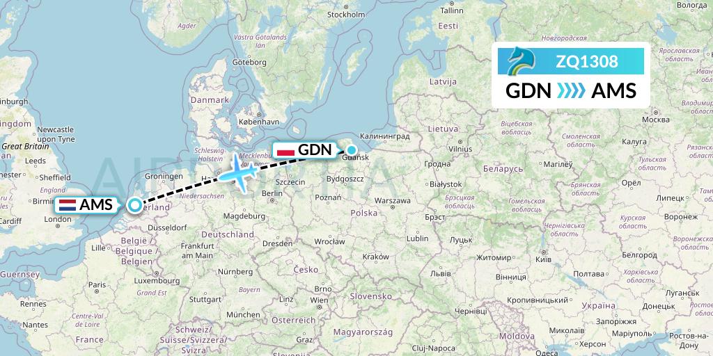 ZQ1308 Azman Air Flight Map: Gdansk to Amsterdam
