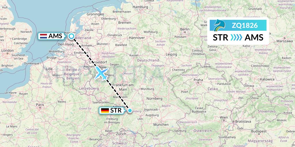 ZQ1826 Azman Air Flight Map: Stuttgart to Amsterdam
