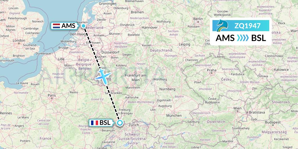 ZQ1947 Azman Air Flight Map: Amsterdam to Basel
