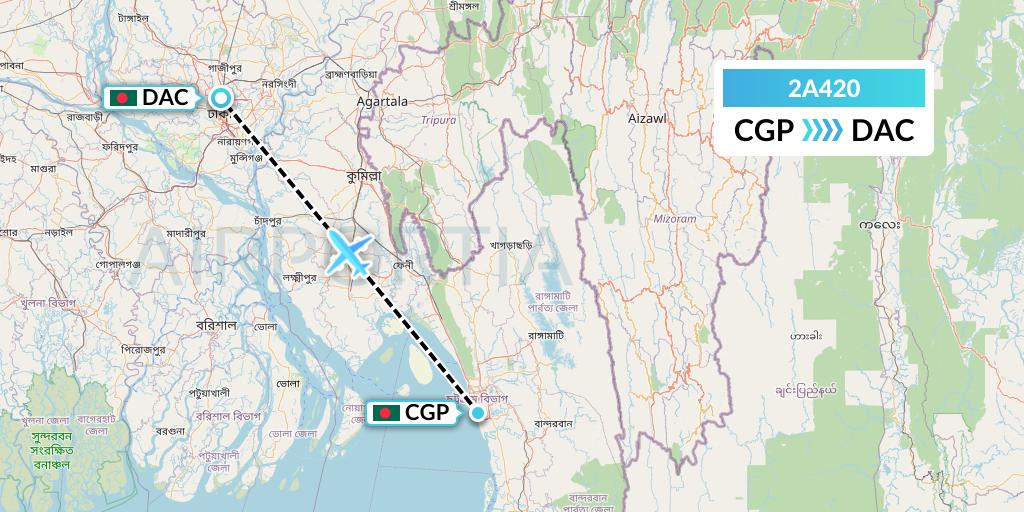 2A420 Deutsche Bahn AG Flight Map: Chittagong to Dhaka